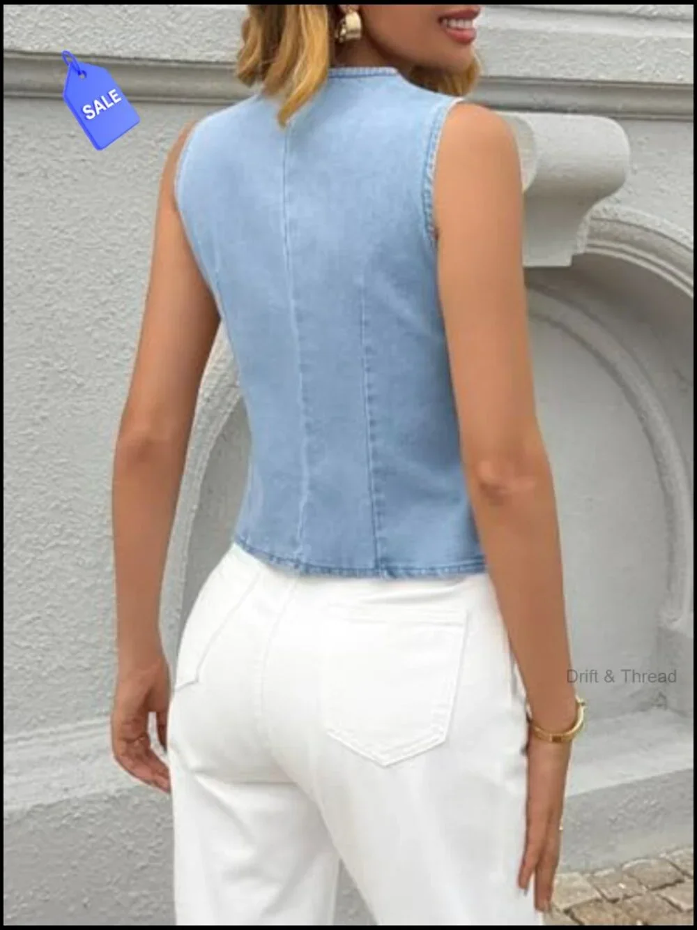 Sleeveless Jean Vest Tank Top Button Down Fitted Denim Waistcoat